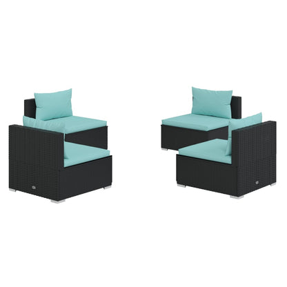4 Piece Garden Lounge Set with Cushions Poly Rattan Black - 70×70×60.5cm