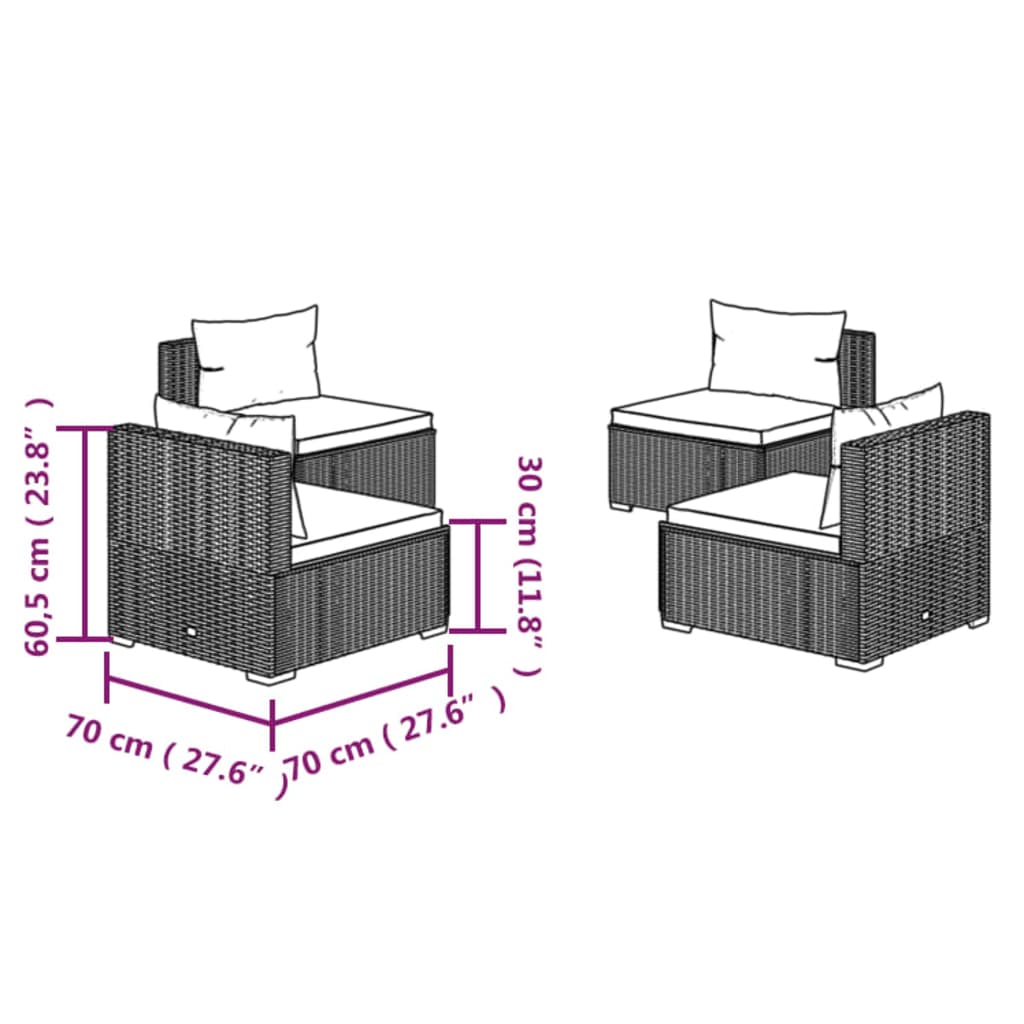4 Piece Garden Lounge Set with Cushions Poly Rattan Black - 70×70×60.5cm