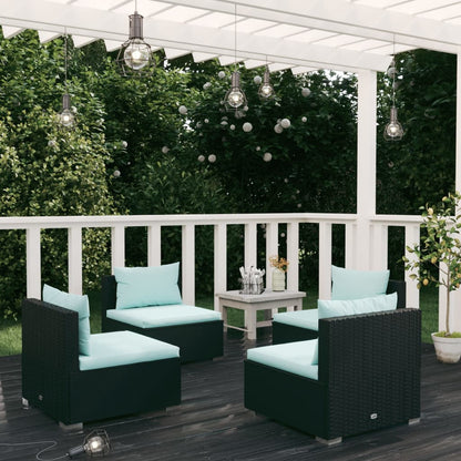 4 Piece Garden Lounge Set with Cushions Poly Rattan Black - 70×70×60.5cm