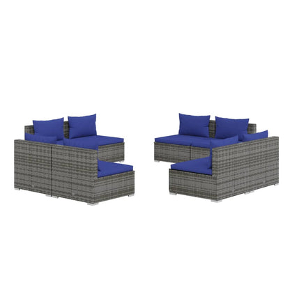 8 Piece Garden Lounge Set with Cushions Poly Rattan - 70×63×6cm