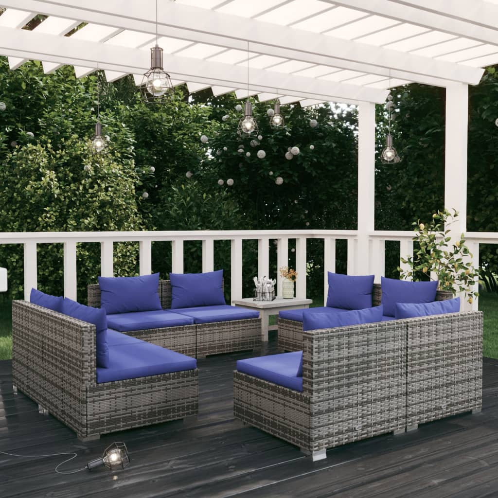 8 Piece Garden Lounge Set with Cushions Poly Rattan - 70×63×6cm