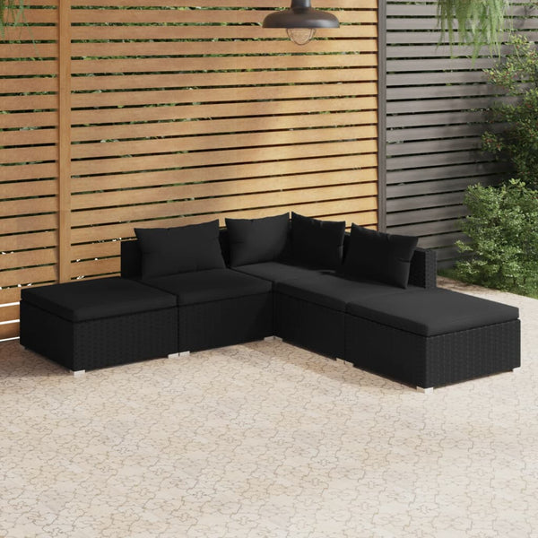 Serenely Grey Rattan Haven: 5-Piece Garden Lounge Set with Plush Cushions