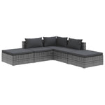 Grey Rattan Oasis: 5-Piece Garden Lounge Set with Plush Cushions