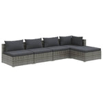 Urban Rattan Relaxation: 5-Piece Garden Lounge Set with Plush Grey Cushions