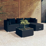 Grey Rattan Tranquility: 5-Piece Garden Lounge Set with Cozy Cushions