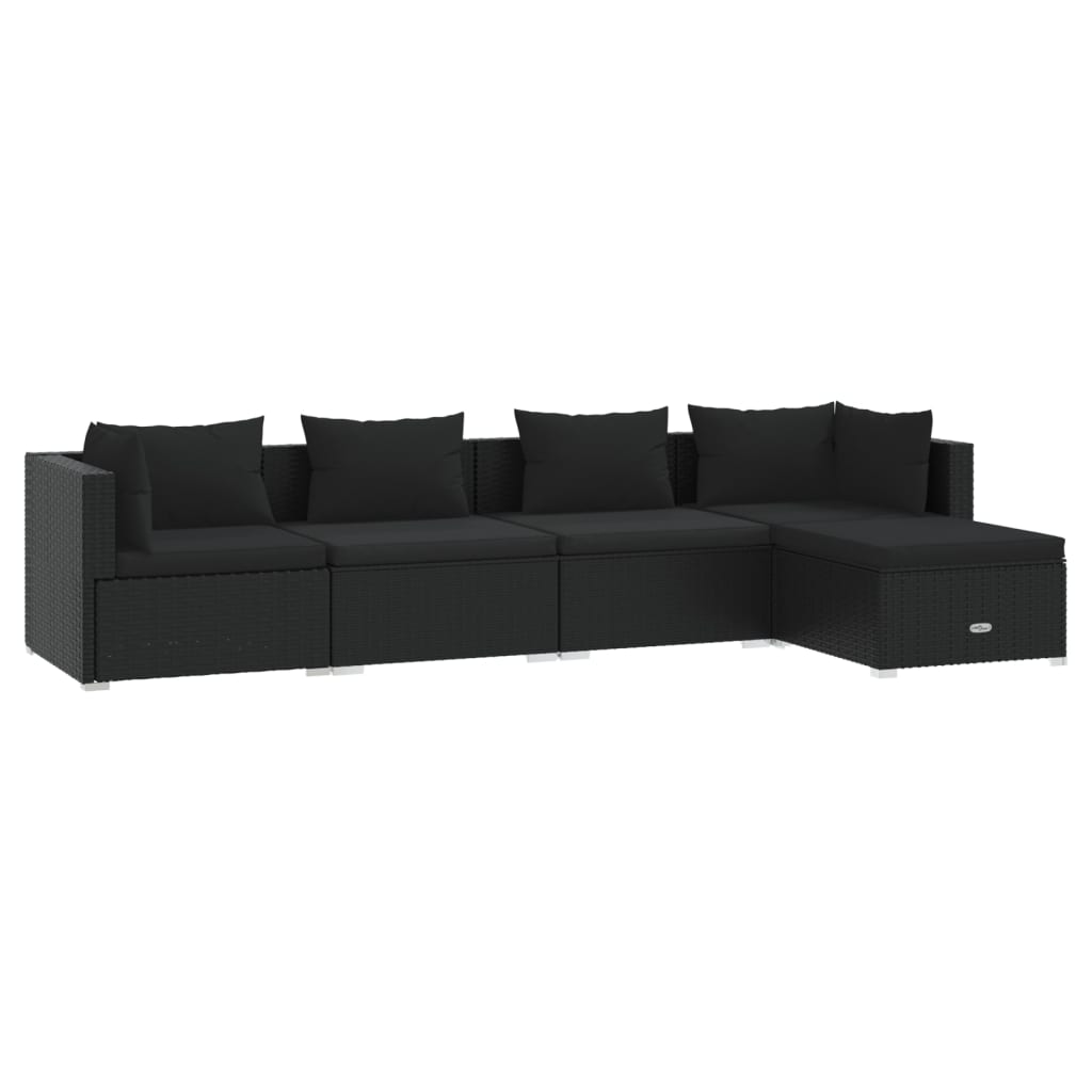 5 Piece Garden Lounge Set with Cushions Poly Rattan Black - 70×70×60.5cm