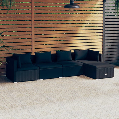5 Piece Garden Lounge Set with Cushions Poly Rattan Black - 70×70×60.5cm