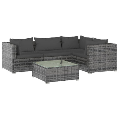 Rattan Serenity in Grey: 5-Piece Garden Lounge Set with Plush Cushions
