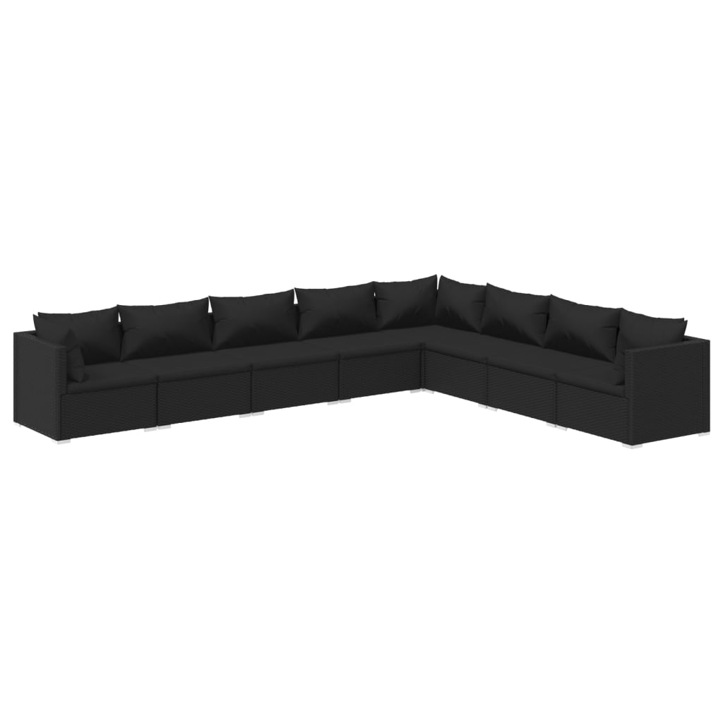 Noir Rattan Luxury: 8-Piece Garden Lounge Set in Black with Plush Cushions
