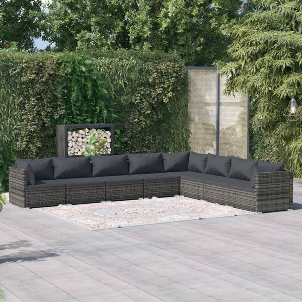  Grey Rattan Haven: 8-Piece Garden Lounge Set with Plush Cushions
