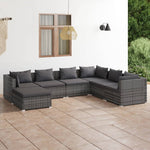 Stylish Serenity: 7-Piece Grey Poly Rattan Garden Lounge Set with Plush Cushions