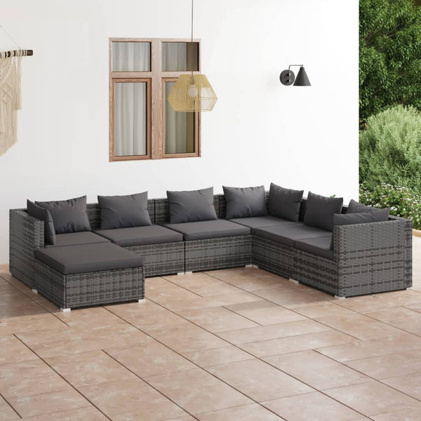  Stylish Serenity: 7-Piece Grey Poly Rattan Garden Lounge Set with Plush Cushions