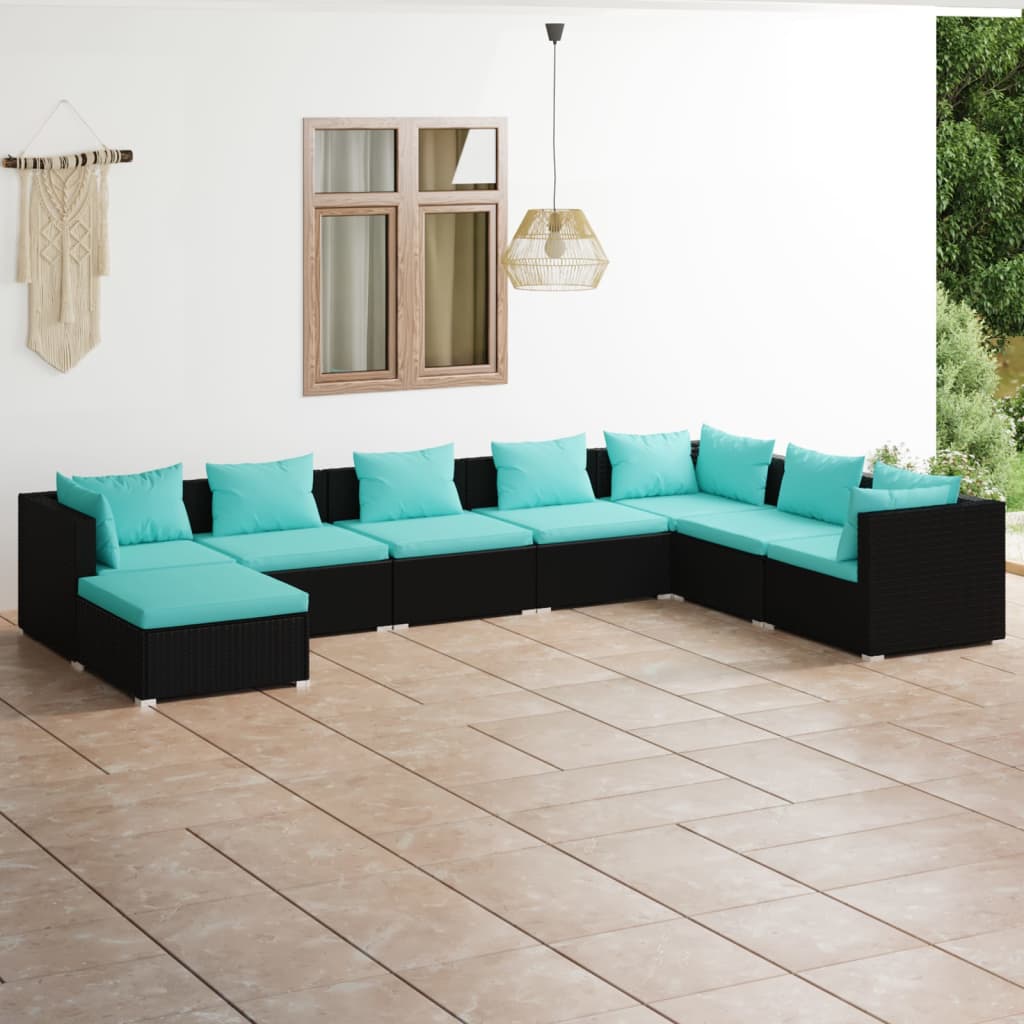 8 Piece Garden Lounge Set with Cushions Poly Rattan - 70×70×60.5cm