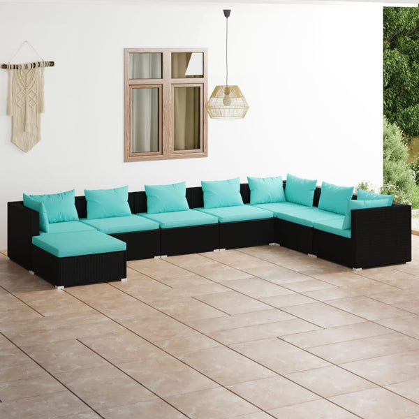  8 Piece Garden Lounge Set with Cushions Poly Rattan