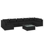 Noir Rattan Paradise: 8-Piece Black Poly Rattan Garden Lounge Set with Plush Cushions