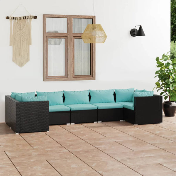  Garden Lounge Set with Cushions Poly Rattan Black