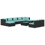 10 Piece Garden Lounge Set with Cushions Poly Rattan (Black)