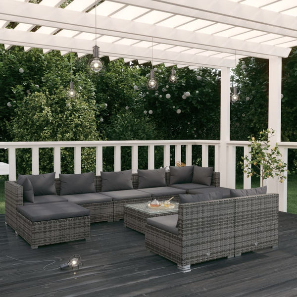  Poly Rattan Haven: 10-Piece Garden Lounge Set in Elegant Grey with Plush Cushions