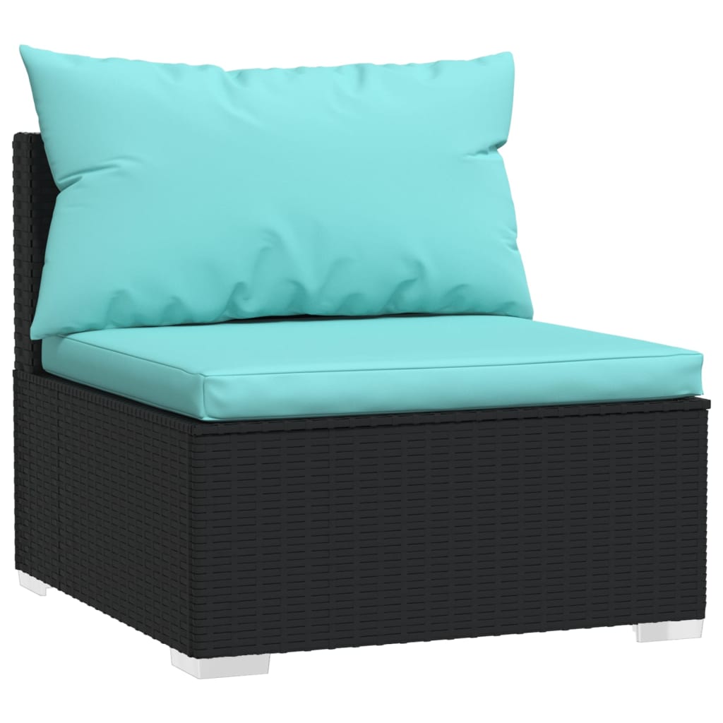 10 Piece Garden Lounge Set with Cushions Poly Rattan (Black) - 70×70×60.5cm