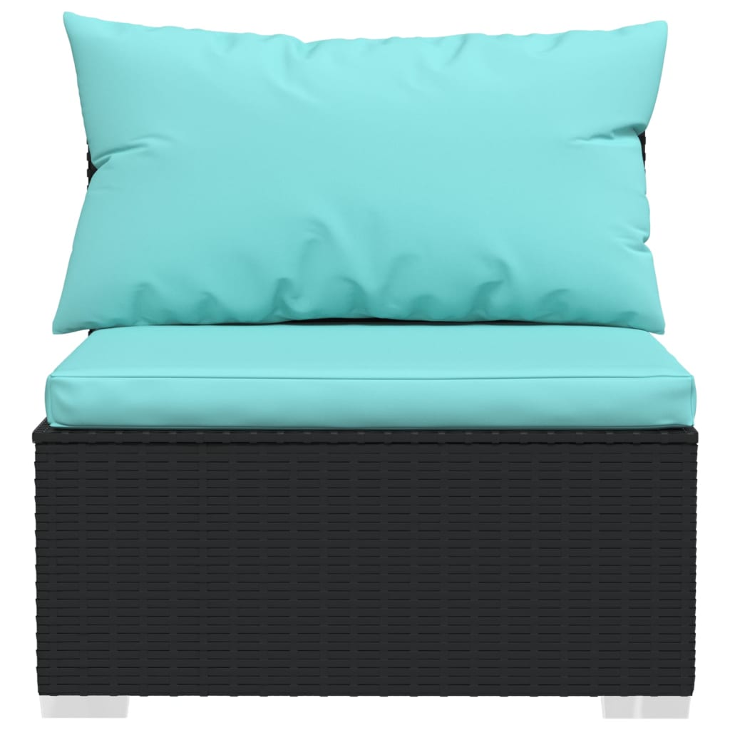 10 Piece Garden Lounge Set with Cushions Poly Rattan (Black) - 70×70×60.5cm