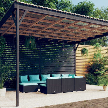 10 Piece Garden Lounge Set with Cushions Poly Rattan (Black) - 70×70×60.5cm