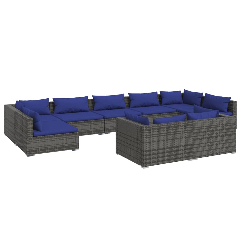 9 Piece Garden Lounge Set with Cushions Poly Rattan - 70×70×60.5cm