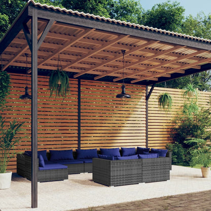 9 Piece Garden Lounge Set with Cushions Poly Rattan - 70×70×60.5cm
