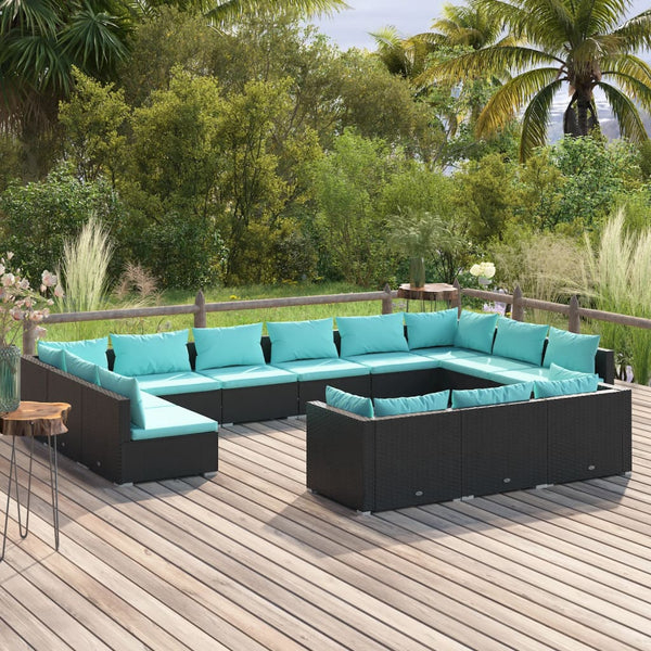  13 Piece Garden Lounge Set with Cushions Poly Rattan