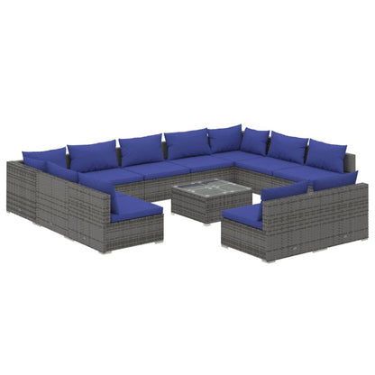 12 Piece Garden Lounge Set with Cushions Poly Rattan Grey - 70×70×60.5cm