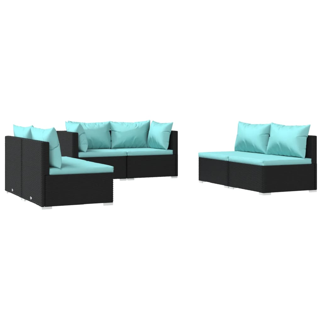 6 Piece Garden Lounge Set with Cushions Poly Rattan - 70×70×60.5cm