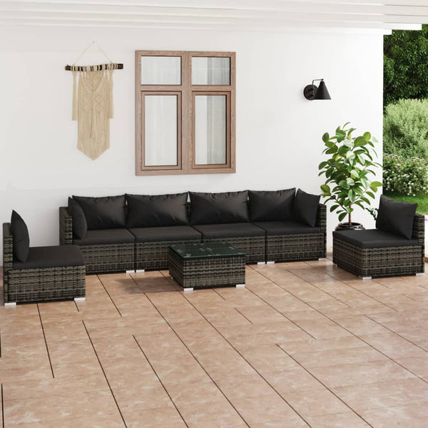  Tranquil Rattan Retreat: 7-Piece Garden Lounge Set in Elegant Grey with Plush Cushions