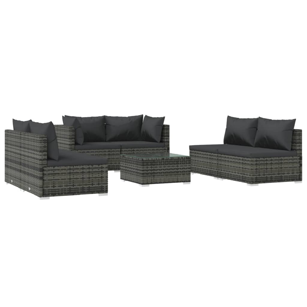 7 Piece Garden Lounge Set with Cushions Poly Rattan Grey - 70×70×60.5cm