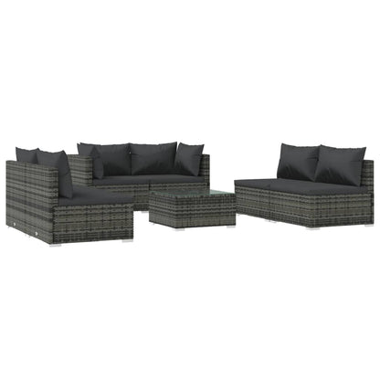 7 Piece Garden Lounge Set with Cushions Poly Rattan Grey - 70×70×60.5cm