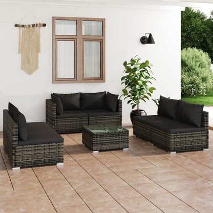 7 Piece Garden Lounge Set with Cushions Poly Rattan Grey - 70×70×60.5cm