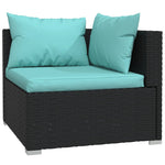 7 Piece Garden Lounge Set (Black) with Cushions Poly Rattan