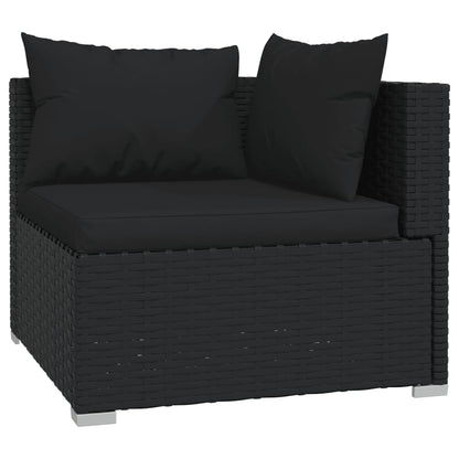 Noir Rattan Haven: 8-Piece Black Poly Rattan Garden Lounge Set with Plush Cushions