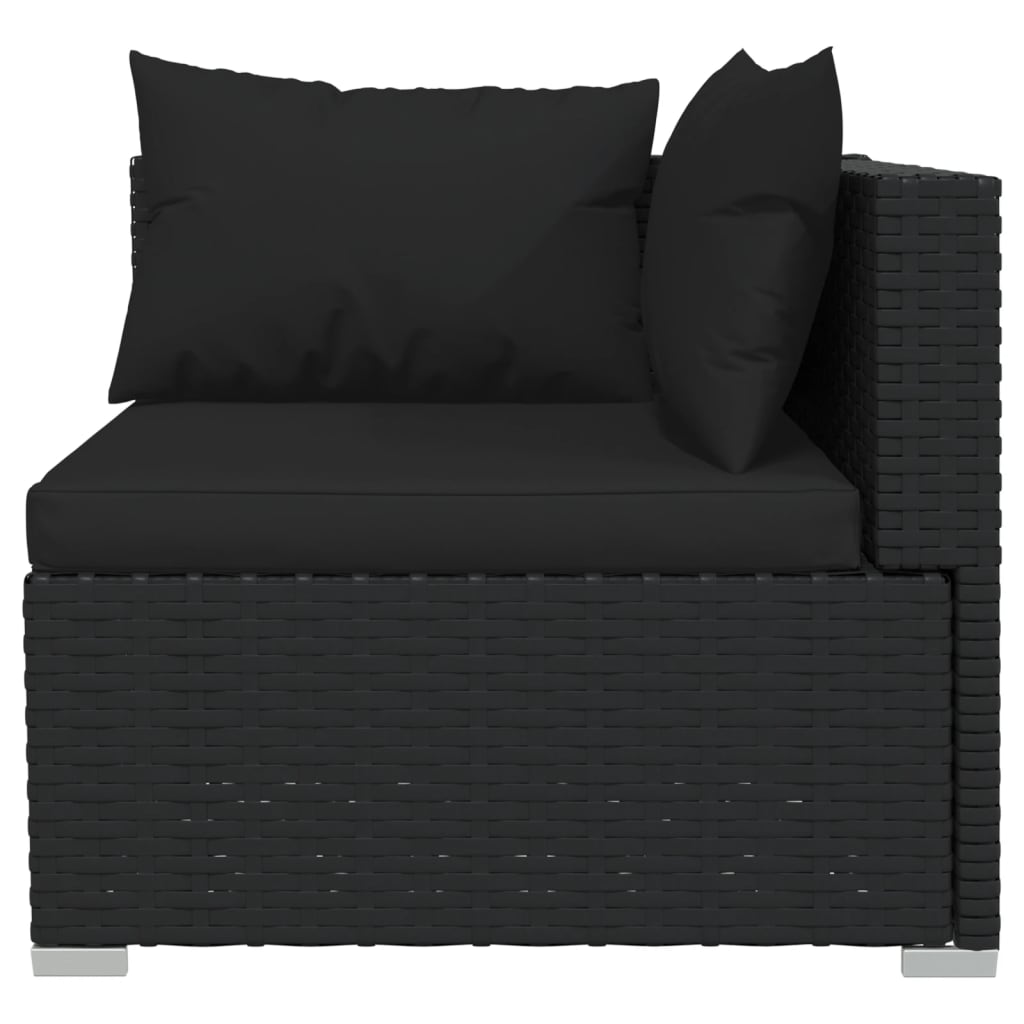 Noir Rattan Haven: 8-Piece Black Poly Rattan Garden Lounge Set with Plush Cushions