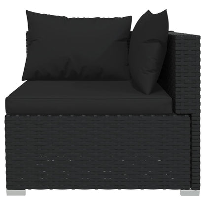 Noir Rattan Haven: 8-Piece Black Poly Rattan Garden Lounge Set with Plush Cushions