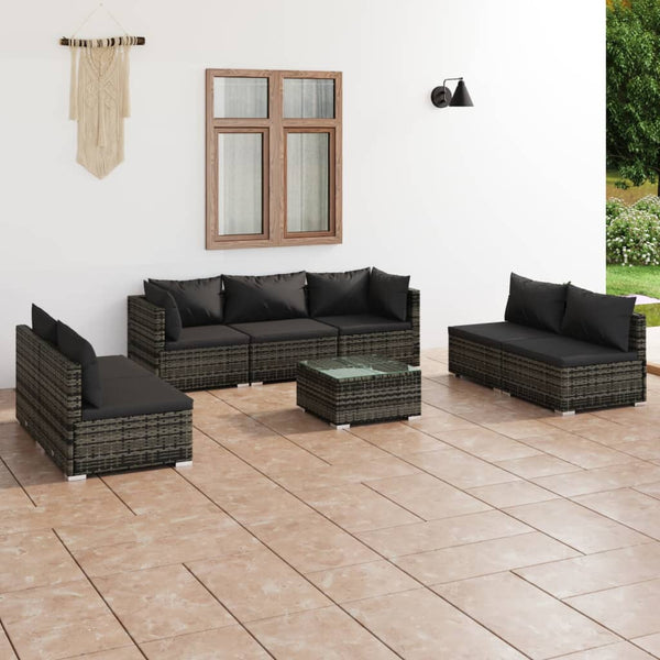  Grey Rattan : 8-Piece Garden Lounge Set with Plush Cushions