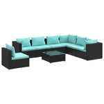 8 Piece Garden Lounge Set with Cushions Poly Rattan /Black