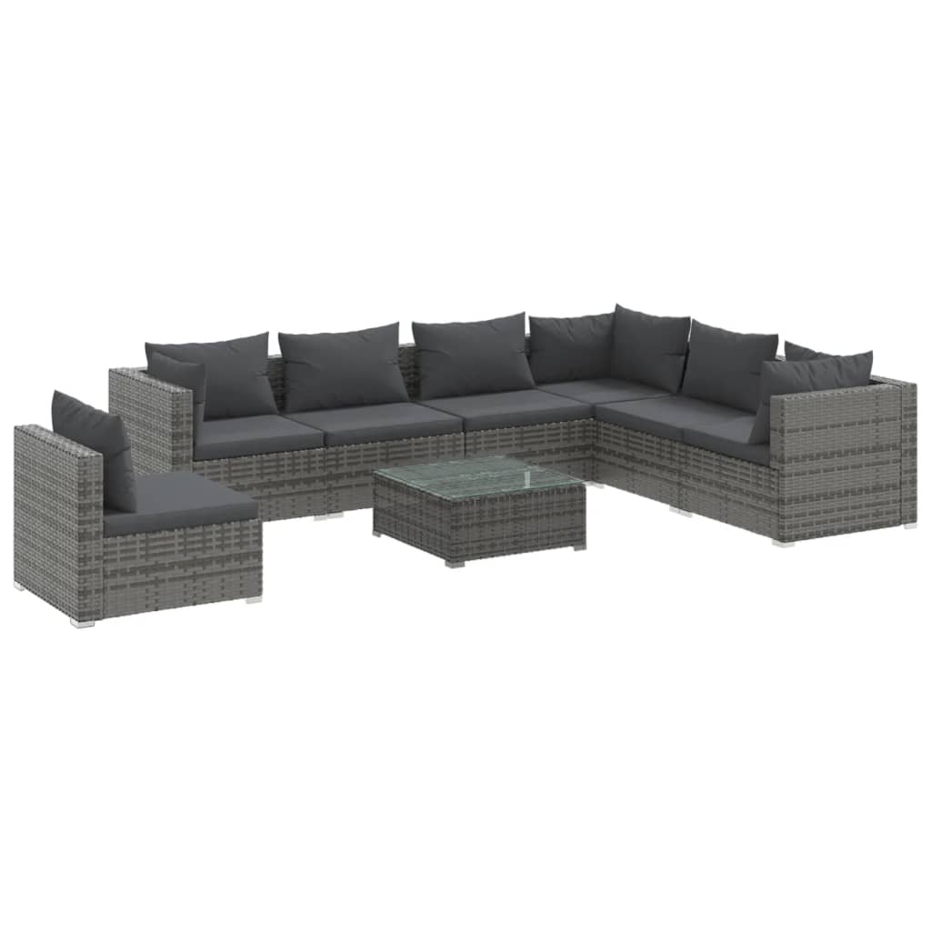 Grey Rattan Oasis: 8-Piece Garden Lounge Set with Plush Cushions for Ultimate Comfort