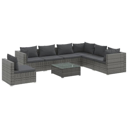 Grey Rattan Oasis: 8-Piece Garden Lounge Set with Plush Cushions for Ultimate Comfort