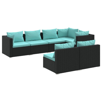 7 Piece Garden Lounge Set with Cushions Black Poly Rattan - 70×70×60.5cm