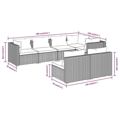 7 Piece Garden Lounge Set with Cushions Black Poly Rattan - 70×70×60.5cm