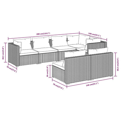 7 Piece Garden Lounge Set Brown with Cushions Poly Rattan