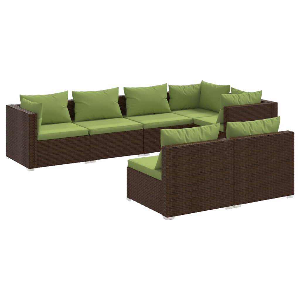 7 Piece Garden Lounge Set with Cushions Poly Rattan - 70×70×60.5cm