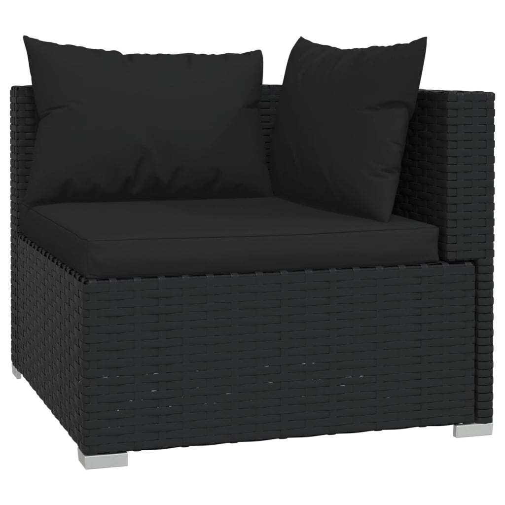 Rattan Noir Comfort Haven: 8-Piece Garden Lounge Set in Stylish Black with Plush Cushions
