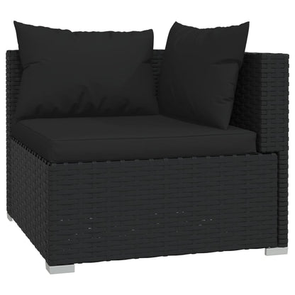 Rattan Noir Comfort Haven: 8-Piece Garden Lounge Set in Stylish Black with Plush Cushions