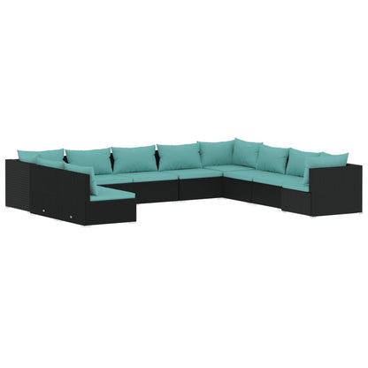 10 Piece Garden Lounge Set Black with Cushions Poly Rattan