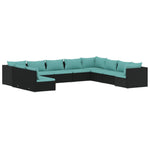 10 Piece Garden Lounge Set Black with Cushions Poly Rattan